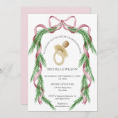 Vintage Weihnachten Winter Grün Pink Bow Einladung (Vorne/Hinten)