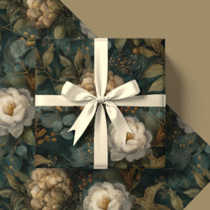 Vintage-Weihnachten Winter Grün und Creme Floral Geschenkpapier