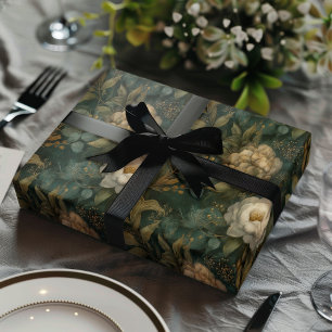 Vintage Weihnachten Winter Grün und Creme Floral Geschenkpapier Set