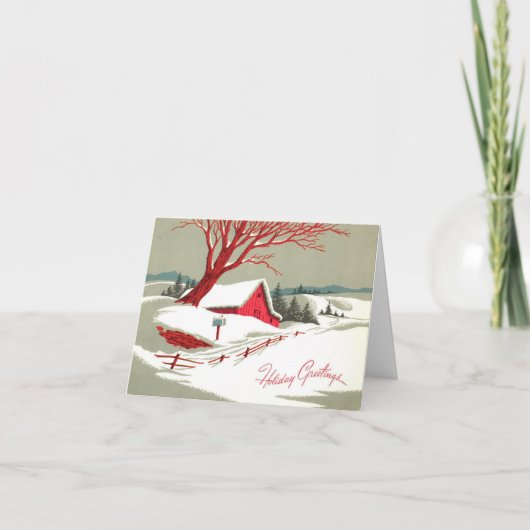 Vintage Weihnachten Winter Roter Barn (Vorderseite)