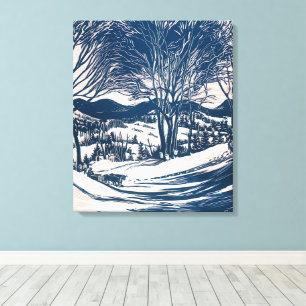 Vintage-Weihnachten, Winter-Schneebebirglandschaft Leinwanddruck