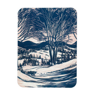 Vintage-Weihnachten, Winter-Schneebebirgslandschaf Magnet