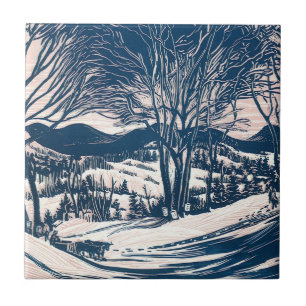Vintage-Weihnachten, Winter-Schneebedeckte Berglan Fliese