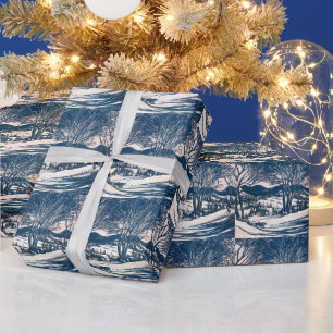 Vintage-Weihnachten, Winter-Schneelandschaft  Geschenkpapier