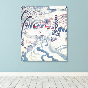Vintage-Weihnachten, Winterdorf-Schneelandschaft S Leinwanddruck