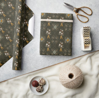Vintage-Weihnachten | Winterfloristik | Dunkelgrün Geschenkpapier