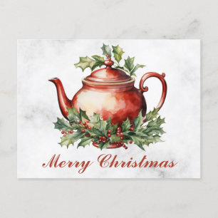 Vintage-Weihnachts-Blumen-Antik-Teekanne Tee Postkarte