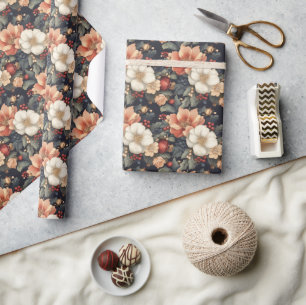 Vintage-Weihnachts-Blumen-Poinsettie- und Stechpal Geschenkpapier