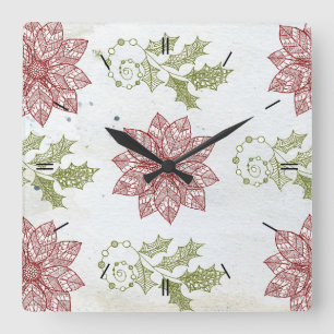 Vintage-Weihnachts-Blumendesign-Dekor Quadratische Wanduhr