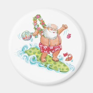 Vintage-Weihnachts-Cartoon-Surfing-Santa-Claus Magnet