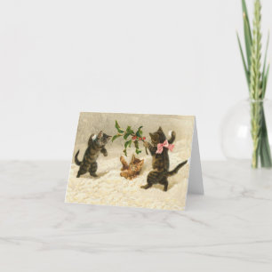 Vintage Weihnachts Comic Katzen Schneeballkampf Feiertagskarte