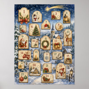 Vintage Weihnachts-Countdown zum Ausmalen Poster
