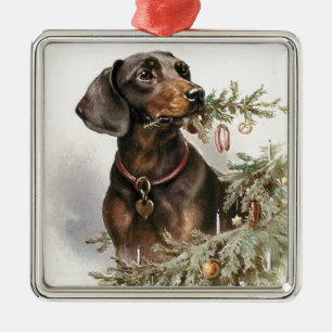 Vintage-Weihnachts-Dachshund-Hund Silbernes Ornament