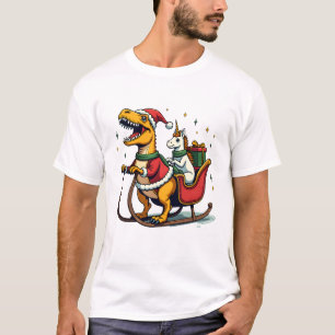 Vintage-Weihnachts-Dinosaurier-Einhorn-Schlitten L T-Shirt