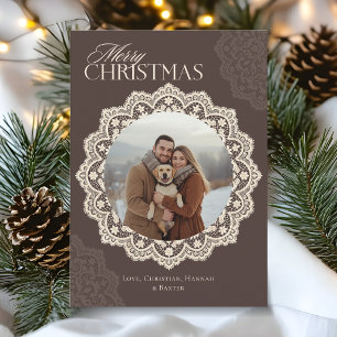 Vintage-Weihnachts-Doilies-Rahmen-Foto Feiertagskarte