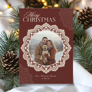 Vintage-Weihnachts-Doilies-Rahmen-Foto Feiertagskarte
