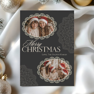 Vintage-Weihnachts-Doilies Zwei Foto Feiertagskarte