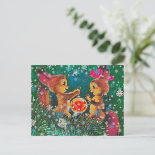 Vintage-Weihnachts-Eichhörnchen Feiertagspostkarte