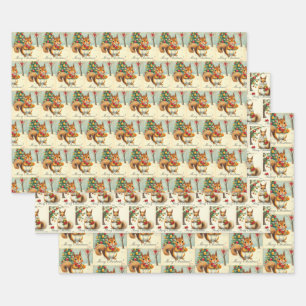 Vintage-Weihnachts-Eichhörnchen-Geschenkpapier-Mis Geschenkpapier Set