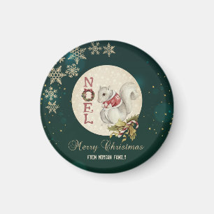 Vintage-Weihnachts-Eichhörnchen, Schneeflocken Magnet