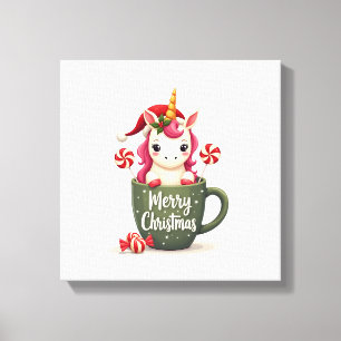 Vintage-Weihnachts-Einhorn in Merry Christmas Mug Leinwanddruck