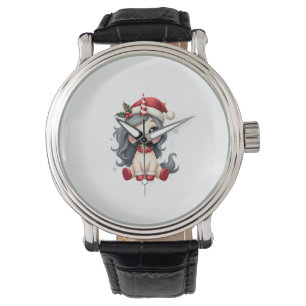 Vintage-Weihnachts-Einhorn-Mädchen Süße Feiertags- Armbanduhr