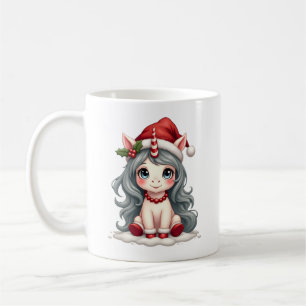 Vintage-Weihnachts-Einhorn-Mädchen Süße Feiertags- Kaffeetasse