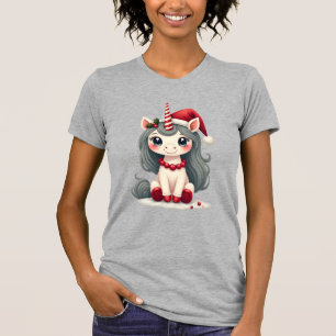 Vintage-Weihnachts-Einhorn-Mädchen Süße Feiertags- T-Shirt