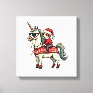 Vintage-Weihnachts-Einhorn-und-Hund-Hässlicher-Pul Leinwanddruck