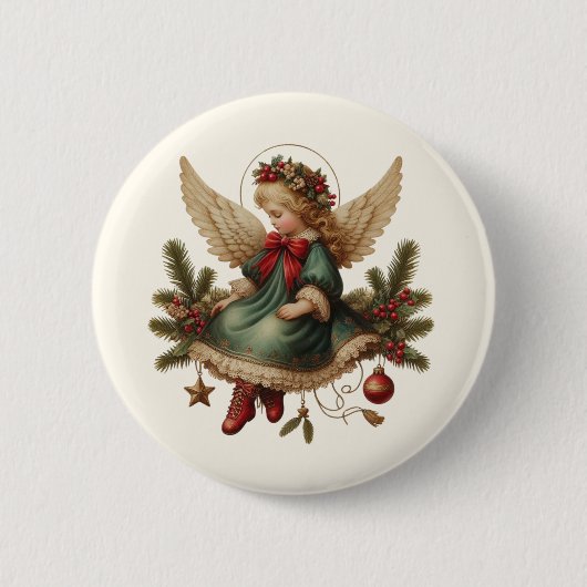 Vintage-Weihnachts-Engel-Knopf Button (Vorderseite)