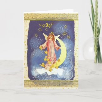 Vintage-Weihnachts-Engel mit Halbmond in blau Feiertagskarte