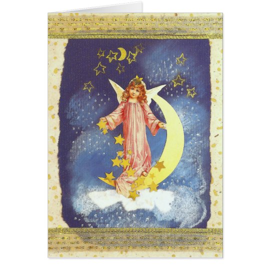 Vintage-Weihnachts-Engel mit Halbmond in blau Karte