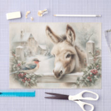 Vintage-Weihnachts-Esel und Rotkehlchen-Decoupage