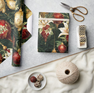 Vintage-Weihnachts-Fantasie-Blumenmuster Geschenkpapier