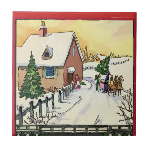 Vintage Weihnachts-Farm-Schneefelderfliesen Fliese