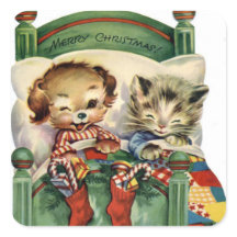 Vintage-Weihnachts-Feiertags-Haustier-Aufkleber