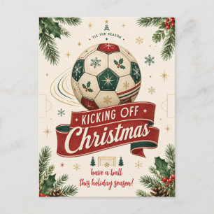 Vintage-Weihnachts-Fußball-Grußkarten Feiertagspostkarte