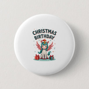 Vintage-Weihnachts-Geburtstagsmädchen-Einhorn-Süß- Button