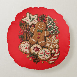 Vintage-Weihnachts-Gingerbread-Cookies und Feierta Rundes Kissen
