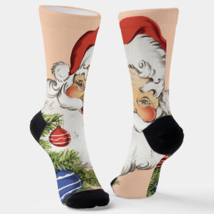 Vintage-Weihnachts-Hallo! Fröhlicher Weihnachtsman Socken