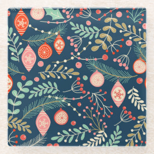 Vintage Weihnachts Hand gezogen Nahtlos Glasuntersetzer