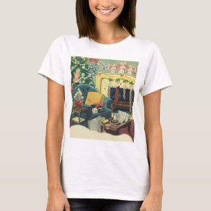 Vintage-Weihnachts-Haustiere im Wohnzimmer T-Shirt
