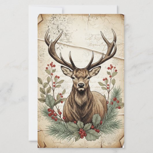 Vintage-Weihnachts-Hirsch-Decoupage-Kunst (Vorderseite)