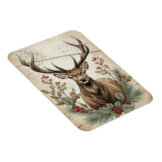 Vintage-Weihnachts-Hirsch-Decoupage-Kunst Magnet