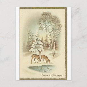 Vintage-Weihnachts-Hirsch-im-Schnee-Karte Feiertagspostkarte