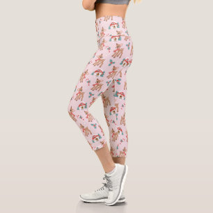 Vintage Weihnachts Hirsch und Pilzhaus Muster Capri Leggings