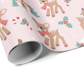 Vintage Weihnachts Hirsch und Pilzhaus Muster Geschenkpapier (Rolleneckpunkt)