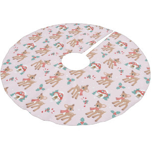 Vintage Weihnachts Hirsch und Pilzhaus Muster Polyester Weihnachtsbaumdecke