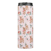 Vintage Weihnachts Hirsch und Pilzhaus Muster Thermosbecher (Rückseite)