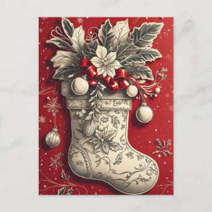 Vintage-Weihnachts-Holly-Strumpf-Feiertags-Postkar Feiertagspostkarte
